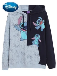 Disney Hoodies Cute Sweatshirt Stitch Little Monster Cartoon Print Women Long Sleeve Hooded Pullover Jumper Contrast Color Tops