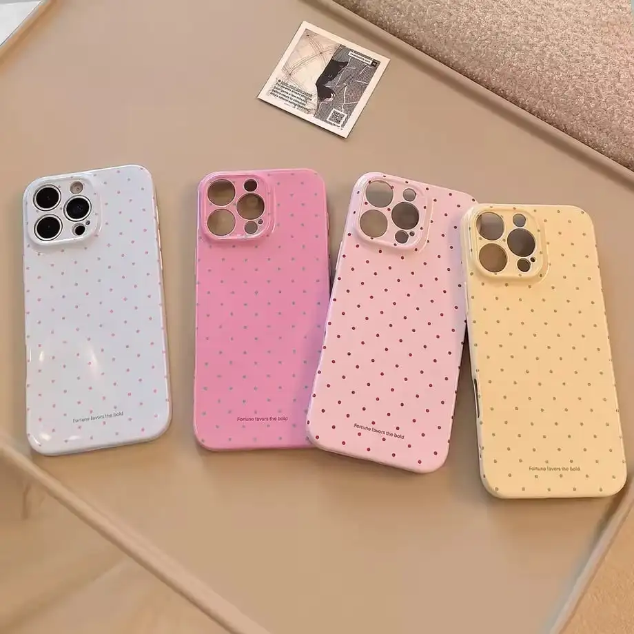 KoreanCutePolkaDotGlossyFilmHardPCPhoneCaseforXiaomiRedmiNote151312S1211S11109ProPlusMax4G5G