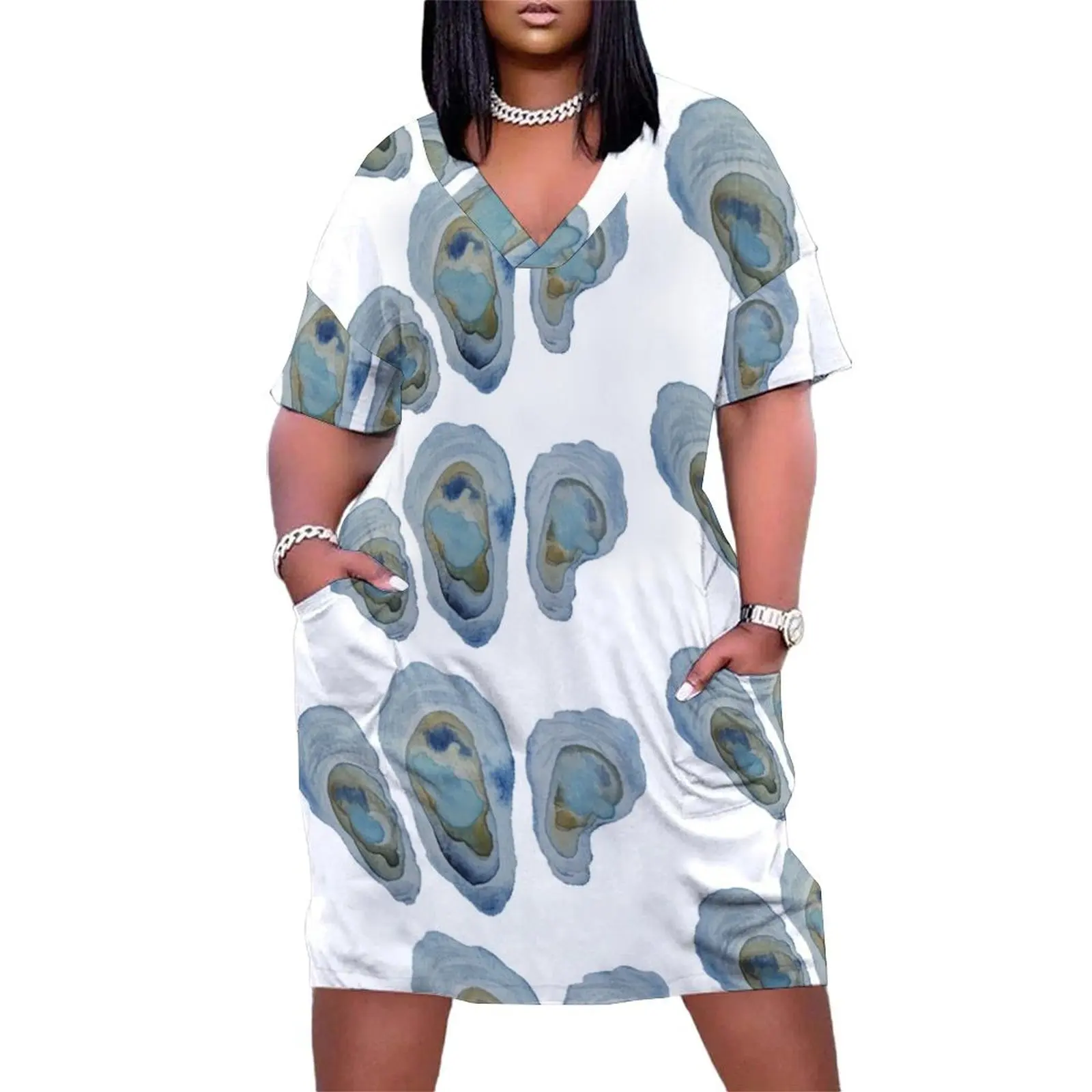 

Watercolor Oysters Pattern Loose Pocket Dress women"s summer dress 2024 evening dresses women