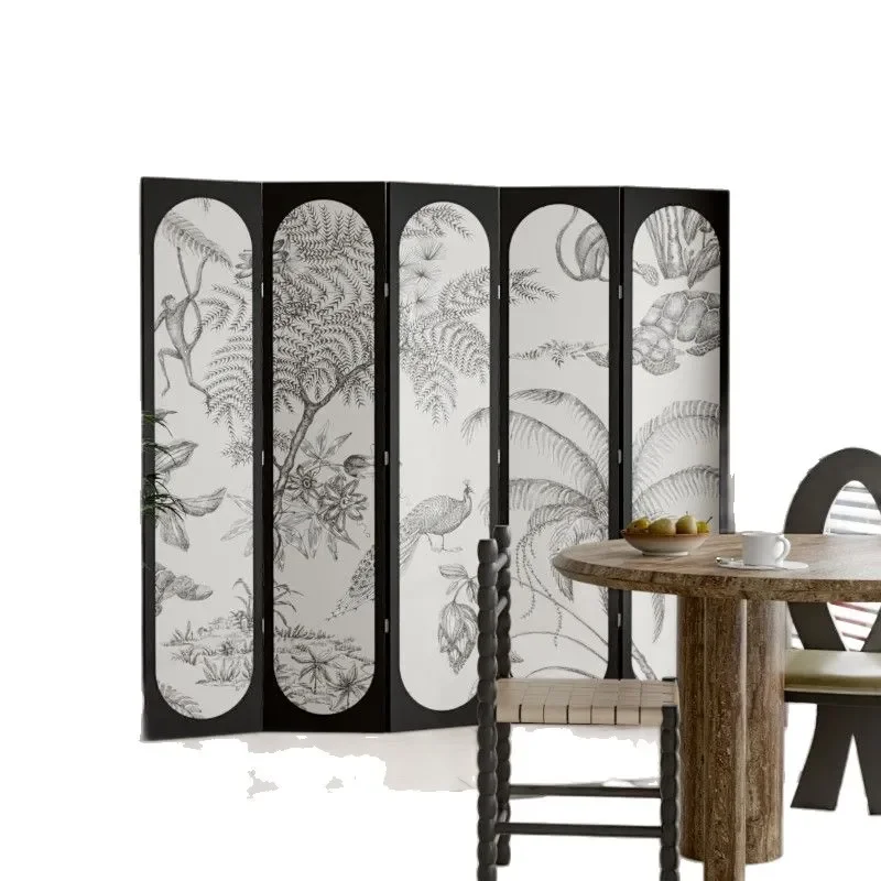 Antique Folding Screen Room Divider Movable Partition Wall for Living Room Bedroom Office Entrance Decorative Landscape Art