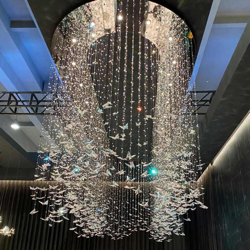 

duplex building revolving staircase butterfly crystal decorative lamp living room empty hotel lobby