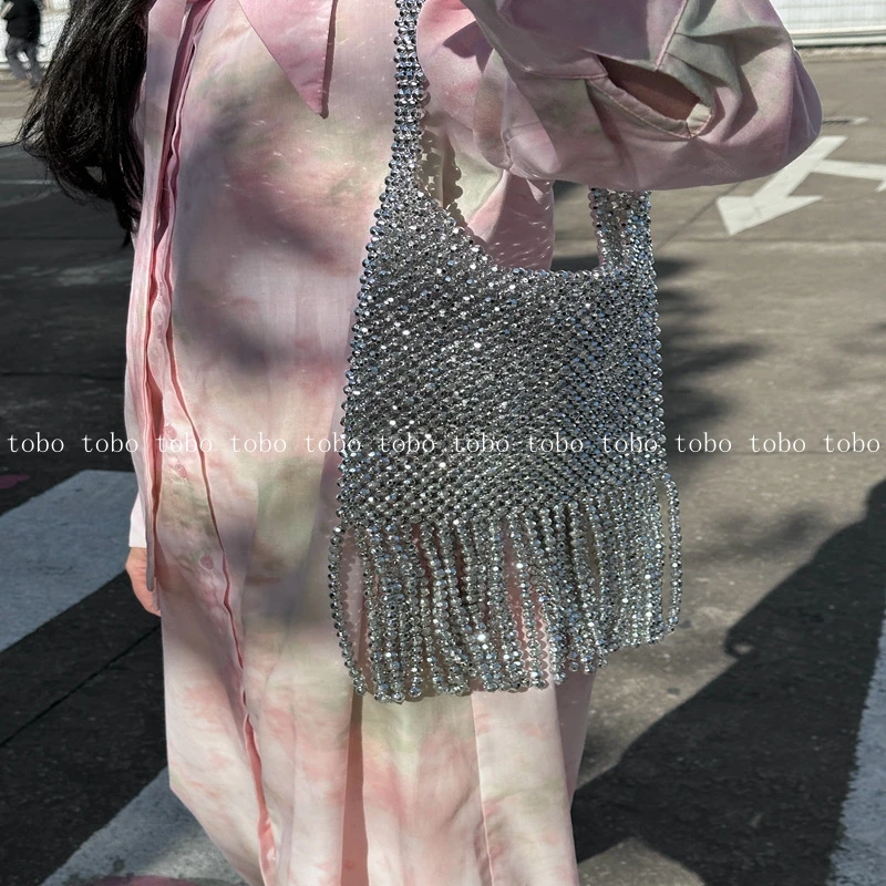 女性用フリンジ付きパールペンダント付きクリアバッグ,ニッチデザイン,2021,デザイナーバッグ,ニューコレクション2020