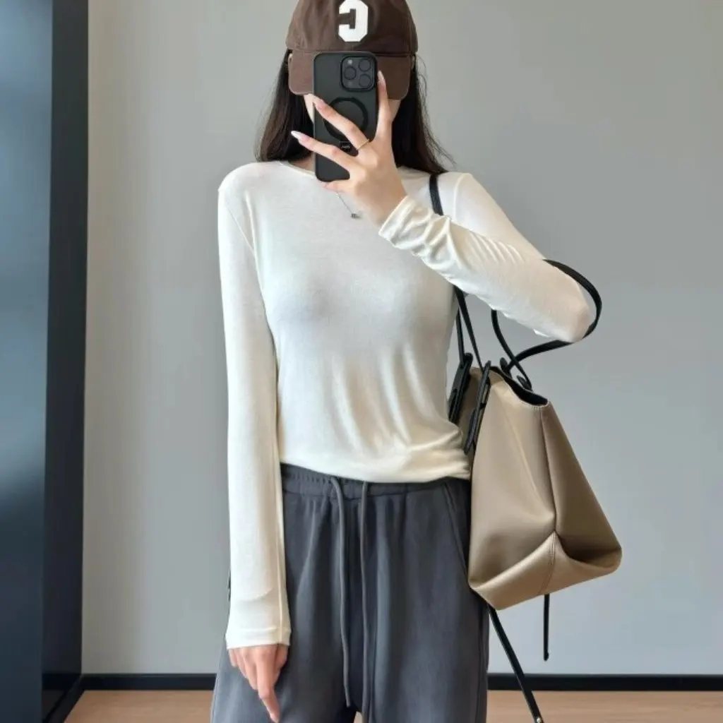 

Cloud-Like Мягкая футболка с круглым вырезом и большим фундаментом, легкая эластичная ацетатная шерсть, удобная одинарная одежда F102809