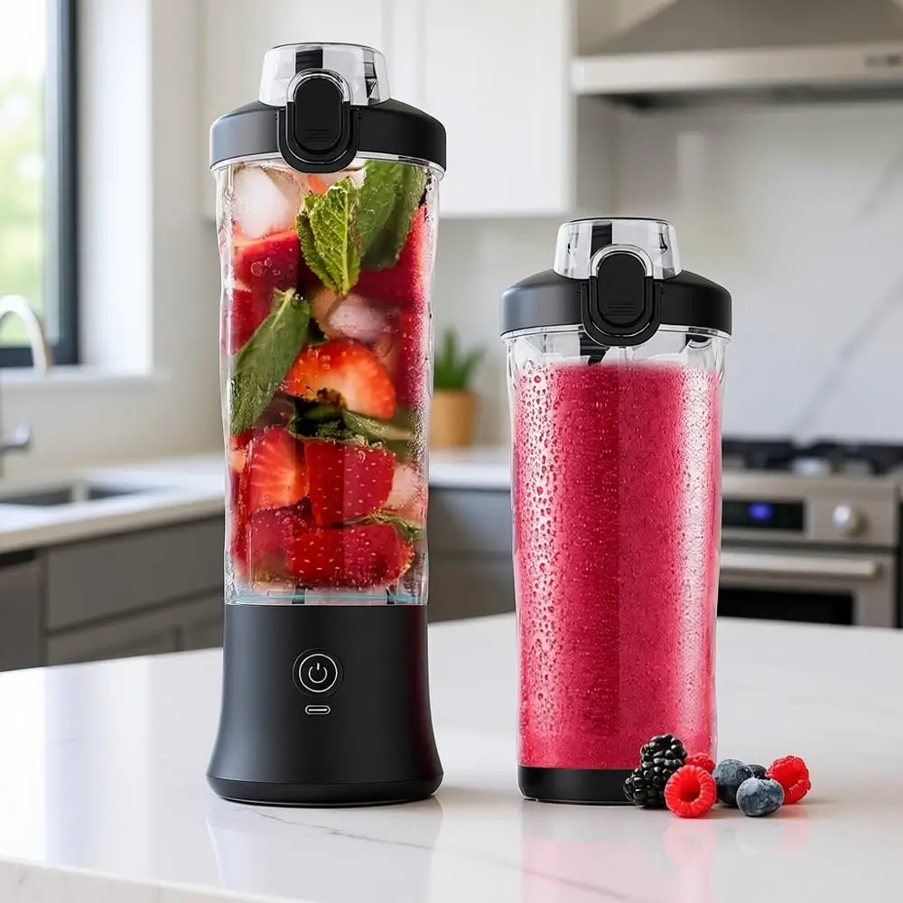 

Портативный блендер для коктейлей и смузи, водонепроницаемая чаша для блендера объемом 20 унций, дорожная крышка (черный)