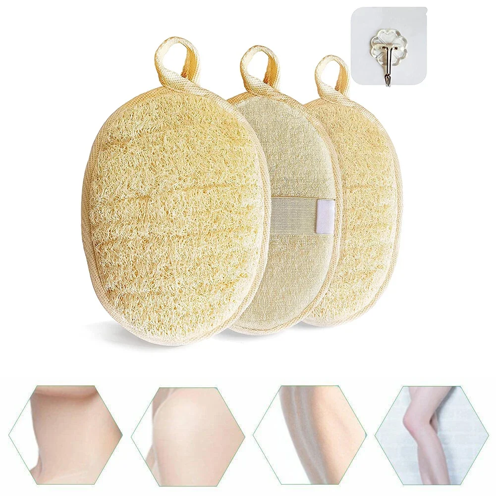 

3pc Natural Loofah Body Scrubber Bath Exfoliating Sponge Soft Shower Brushes Clearner Pad Exfoliator Shower Puff Body Skin Care