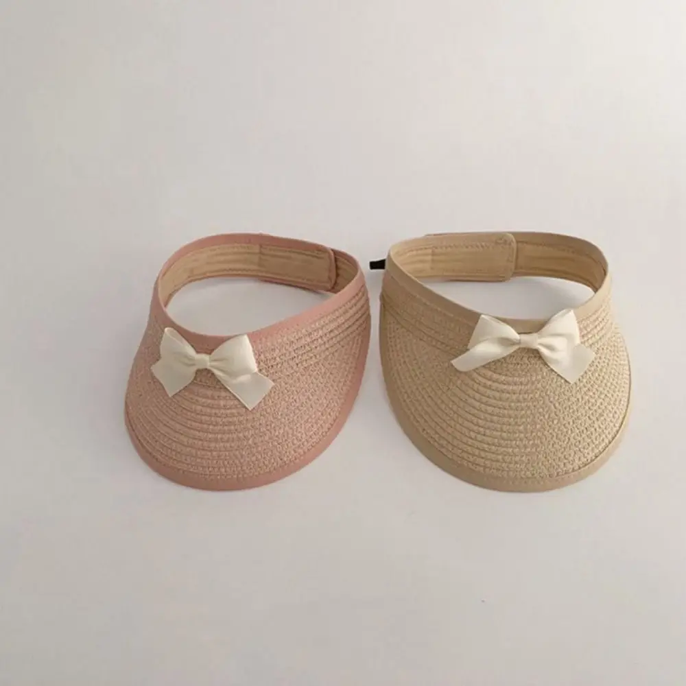 Ins الكورية الطفل قبعات القش فارغة أعلى واسعة حافة القوس القش قبعة المضادة للأشعة فوق البنفسجية حماية الشمس قناع قبعة الشاطئ