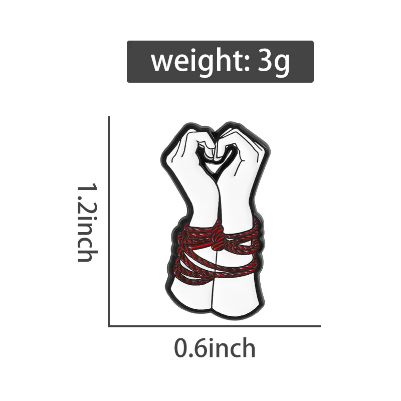 Tied Up Heart Hands Brooch Enamel Pins Creative Gesture Love Bondage Heart Brooches Lapel Badge Fashion Jewelry Gift for Friends