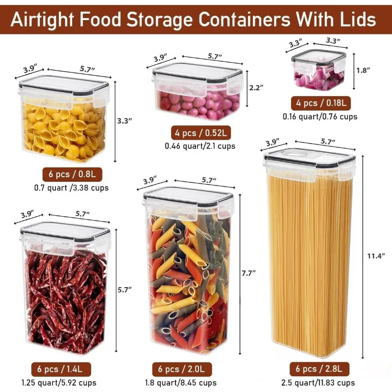 68 PCS Airtight Food Storage Containers With Lids BPA Free,6 Pack With Pouring Spout Cereal Containers Storage for Kitchen