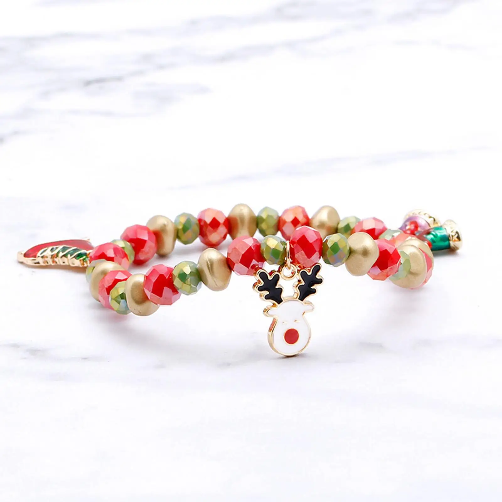 2-6pack Christmas Beads Bracelet with Pendant Pearly Mixed Colors