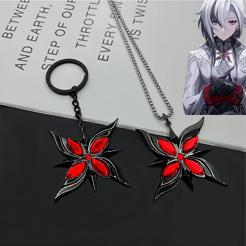

Game Genshin Impact Arlecchino Cosplay Costume Keychain Necklace Fatui The Knave Pendant Keyrings Choker Jewelry Accessories