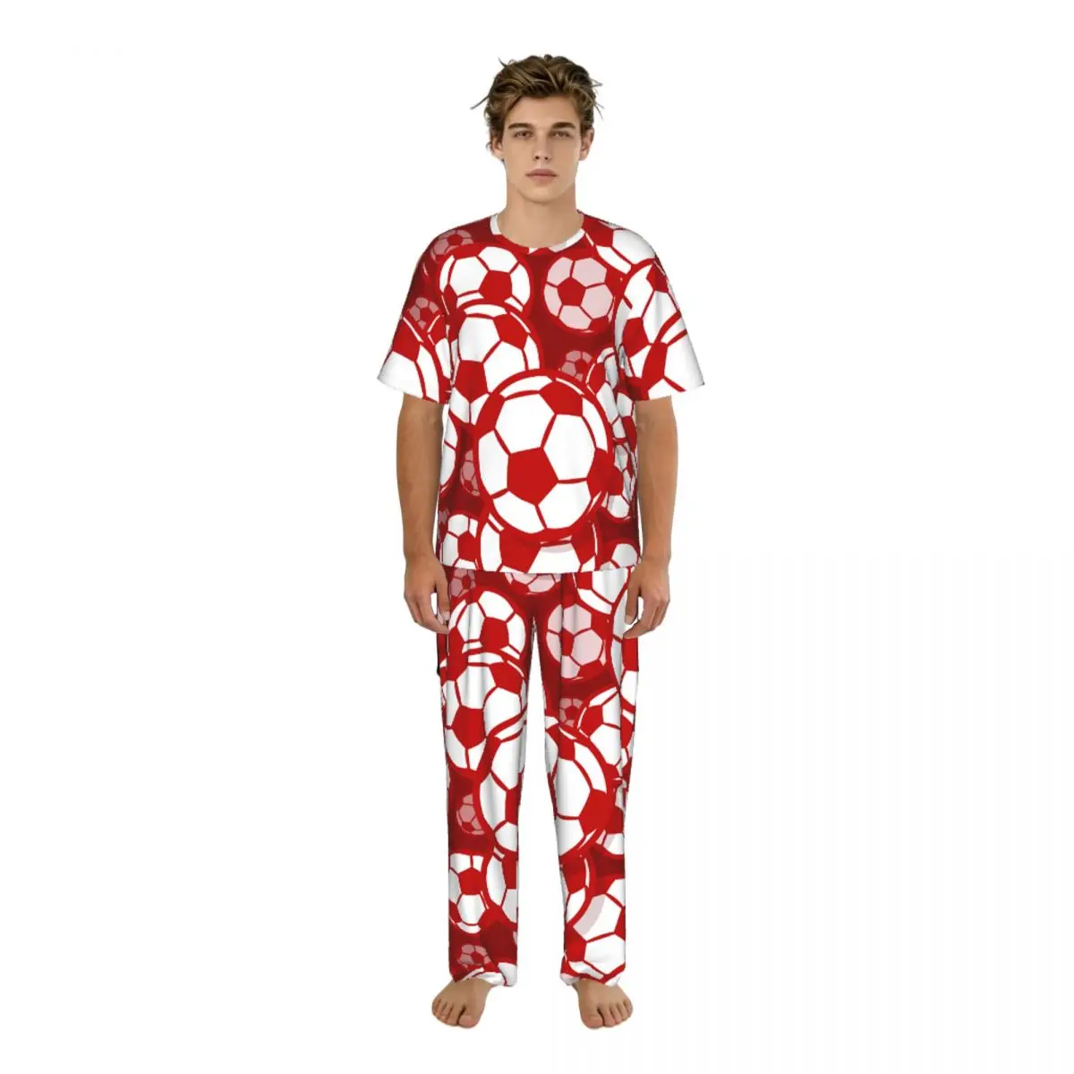 Sleepwear Summer Spring Home Clothes Football Soccer Ball Short Sleeve Long Pant Nightwear