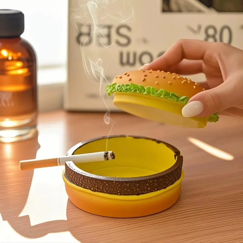 

Hamburger ashtray with lid handmade, simple and modern living room windproof and smoke proof high-end decoration