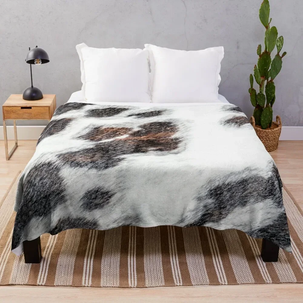 Cow Hide Dark Brown Black & White Throw Blanket Thin Furrys Warm Blankets