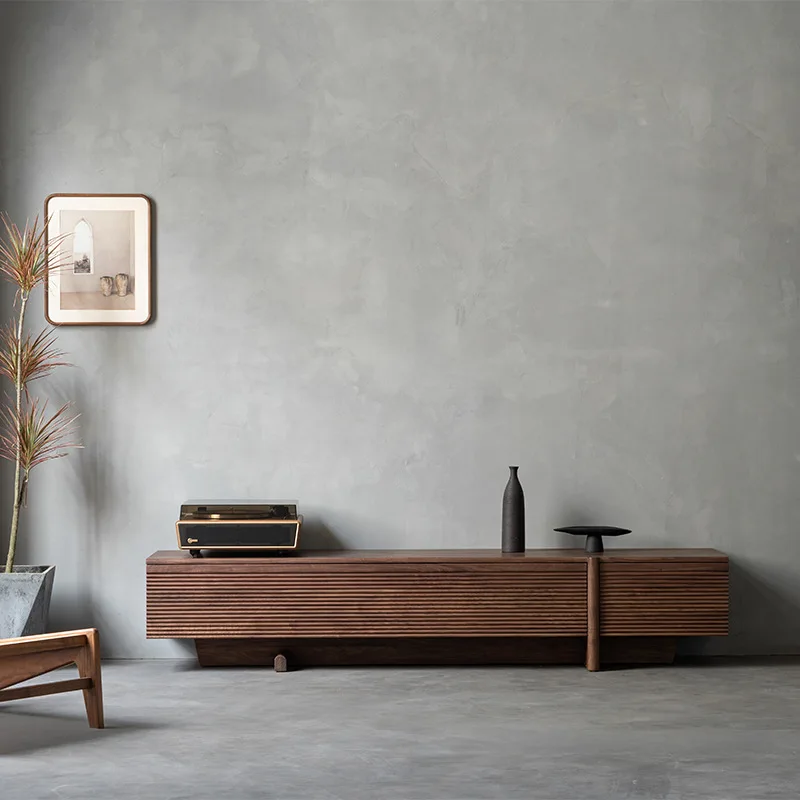 North American black walnut solid wood TV   Nordic simple modern audio-visual  Wabi Sansan   Italian living room floor cabinet