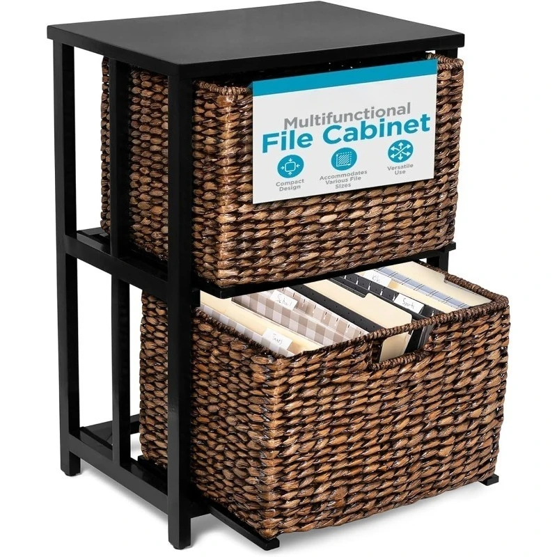 2 Tiered File Cubby W/Wood Top - File Cabinet, Home Office Storage, Nightstand, Decorative Wooden Organizer | Desk,Modern Table