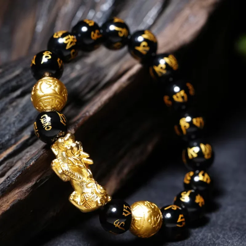 

Feng Shui Obsidian Bracelet For Men Women Natural Real Beads Stone Black Pure Copper Pixiu Buddha Good Lucky Amulet Jewellery