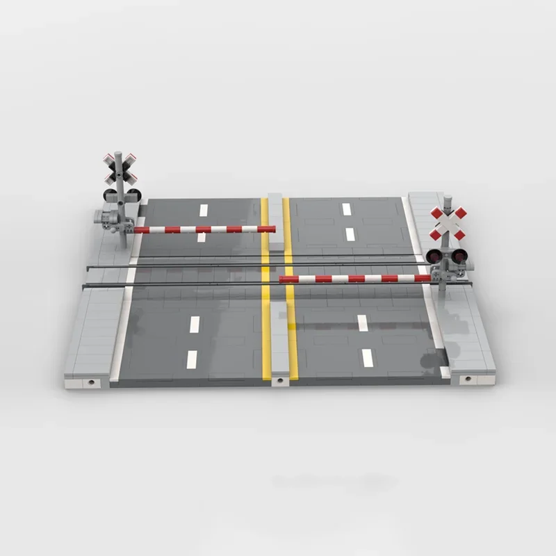 Moc Building Blocks Railroad Crossing Model Technology Brick DIY Assembly Modular Street View Toy Children Holiday Gift