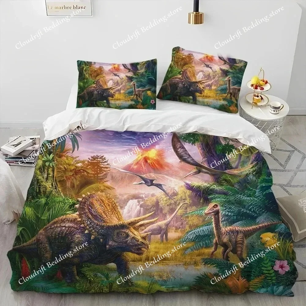 3D Cartoon Dinosaur Illusion Comforter Bedding Set,Duvet Cover Bed Set Quilt Cover Pillowcase,Queen Bedding Set for Boys Gift
