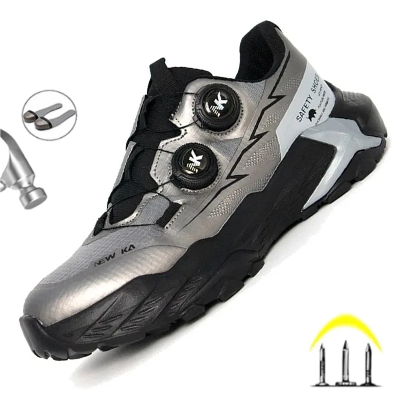 Rotating Button Safety Shoes Man Boots Anti Smash Anti Piercing Steel Toe Safety Work Shoes Lightweight Breathable Work Boots