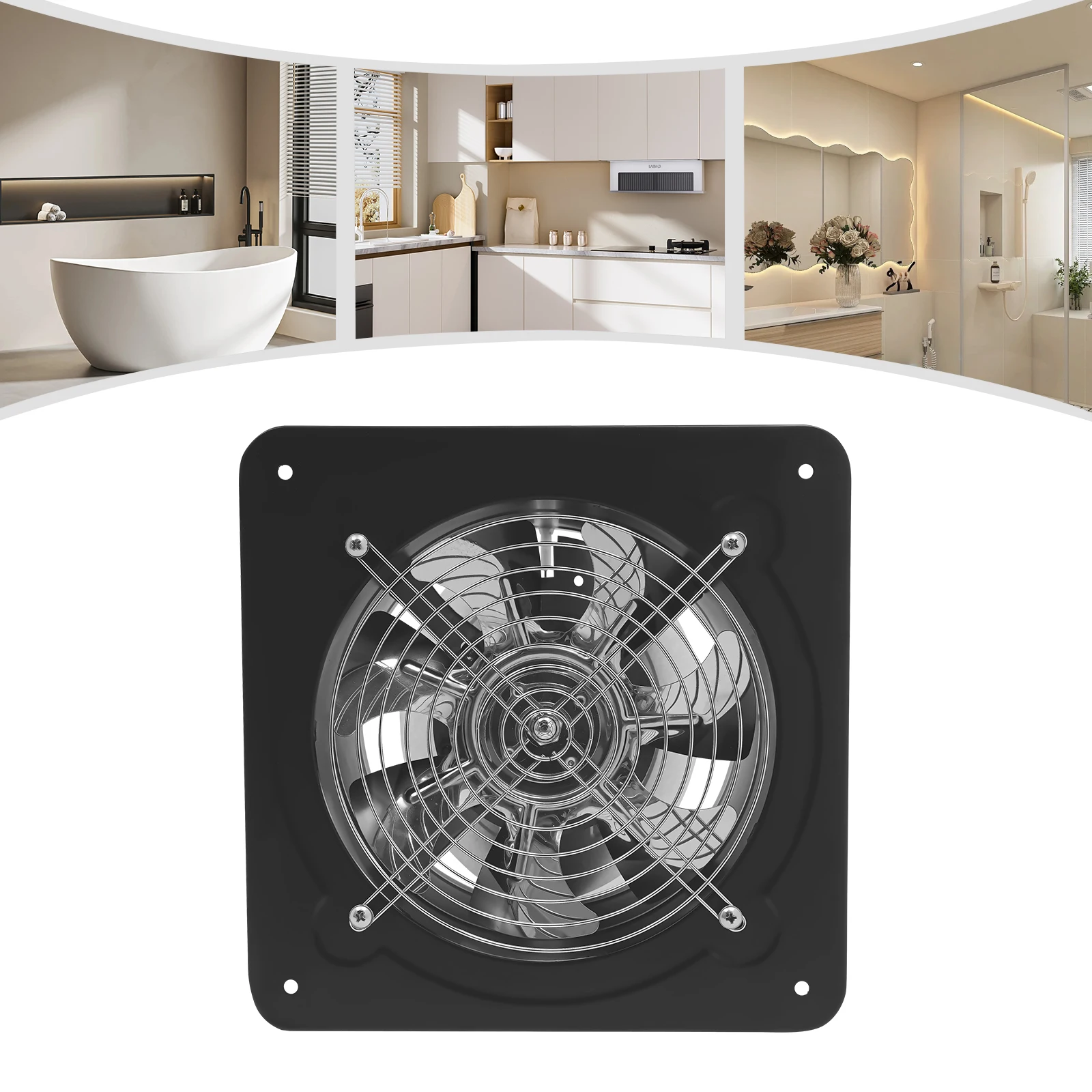 

8-дюймовый вытяжной вентилятор, 80 Вт, 7 лопастей, портативный черный настенный вентилятор с демпфером обратного потока, 2600 об/мин для кухни