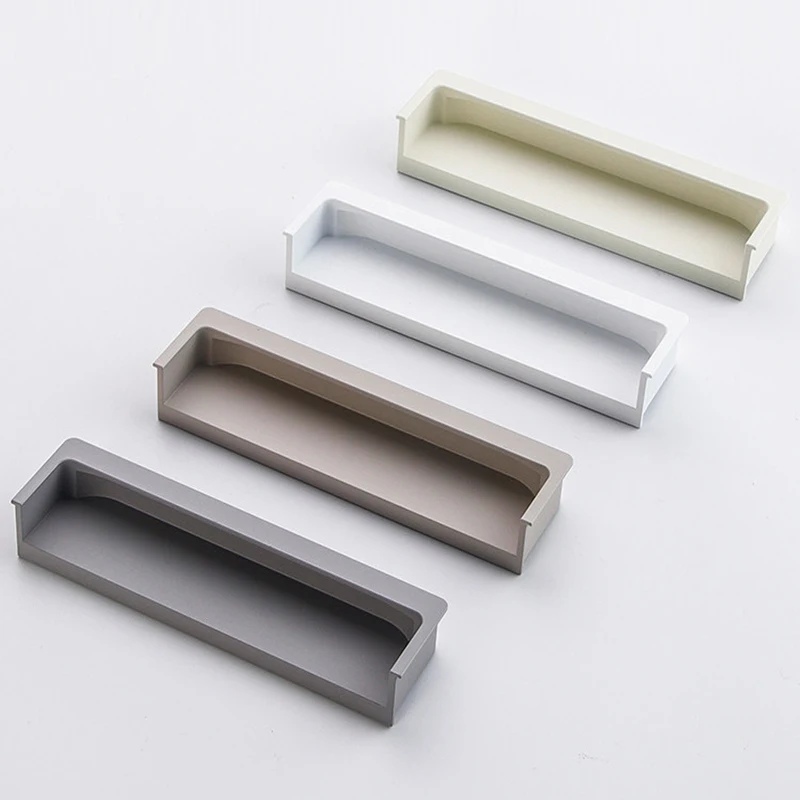 1PCS Aluminum Alloy Simple Invisible Concealed Handle Integrated Bow Shaped Wardrobe Embedded Slotted Drawer Cabinet Door Handle