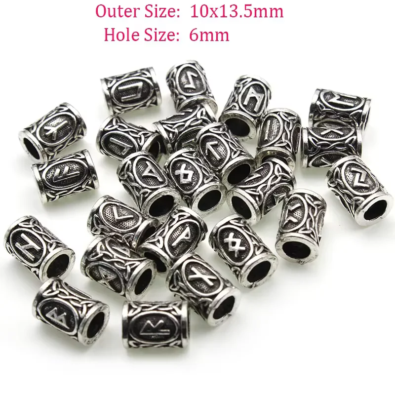 24pcs/Set Vintage Futhark Runes Viking Beads Spacer Large Hole Beard or Hair Bead for Charm Bracelet DIY Handmade Jewelry Making