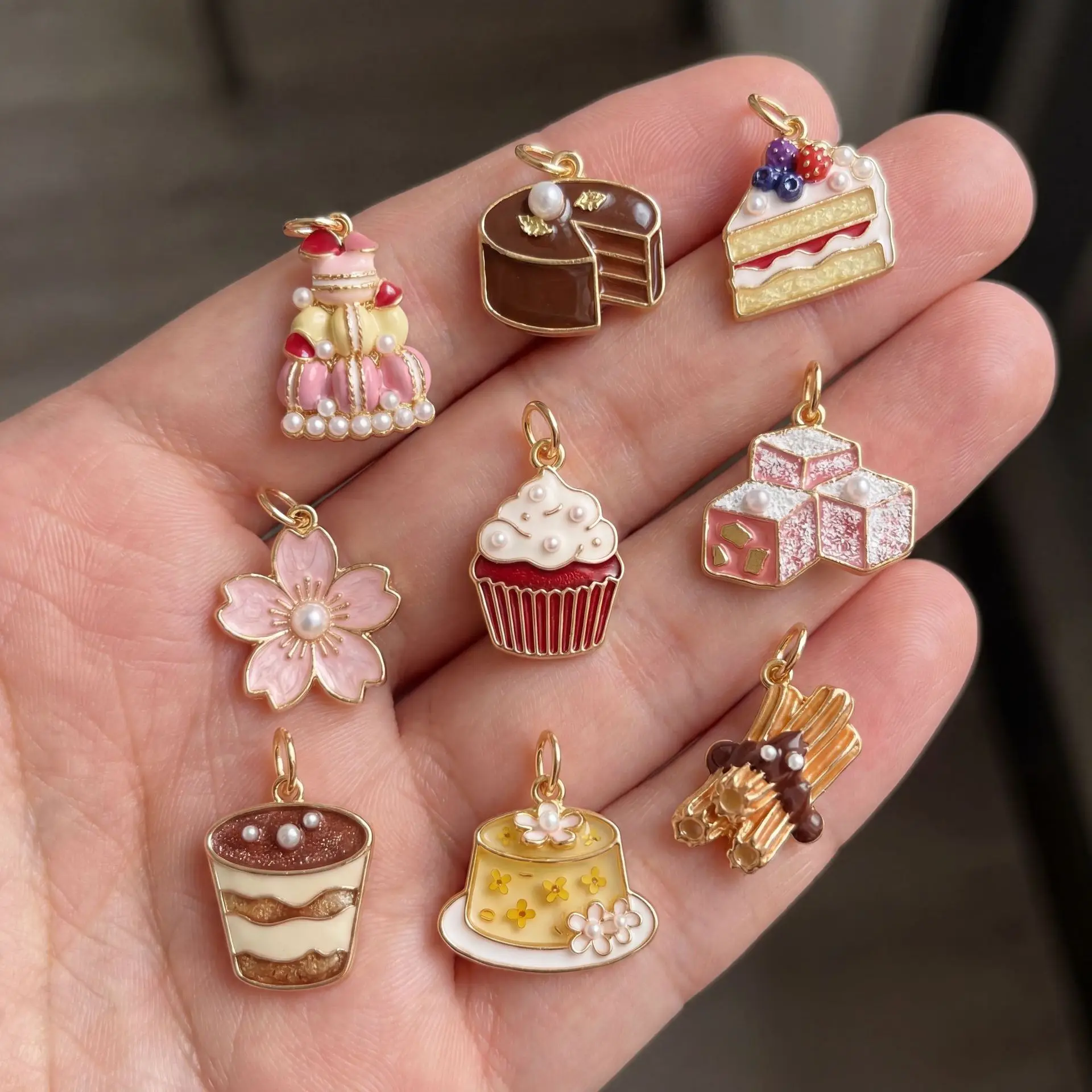 

9Pcs Fashionable and Popular New Small Exquisite Food Cake Pendant Color DIY Accessories Copper Plated