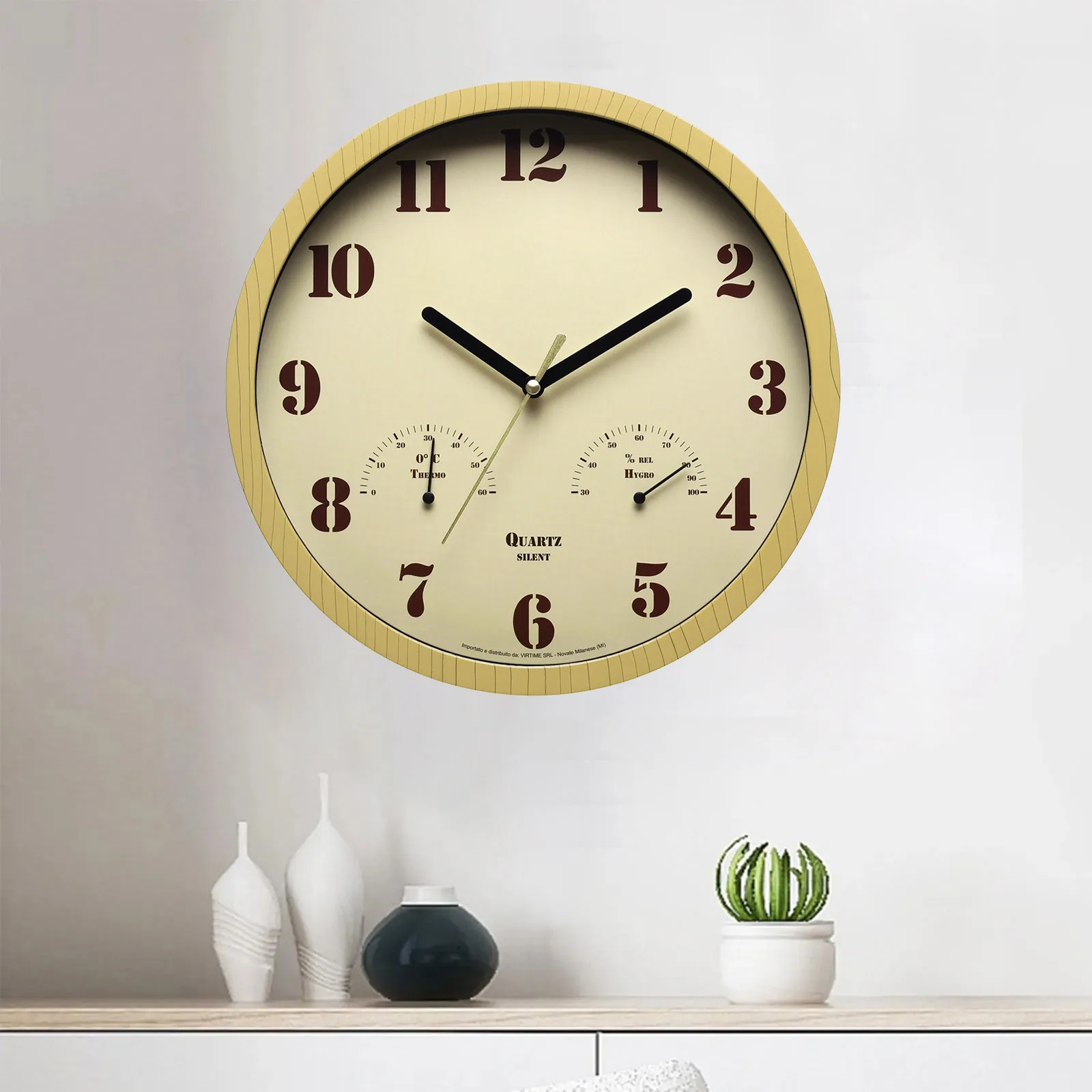 Clearance_9.5 Inch Simple Fashion Living Room Thermometer Clock Wooden Scale Watch 12 Hours Mini Wall Clock Carrying Thermometer image 3