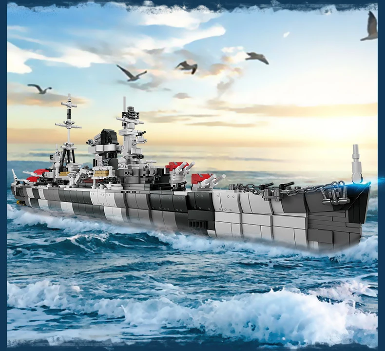 Militärschiff des Zweiten Weltkriegs Batisbricks Deutschland Admiral Hipper-Klasse Kreuzer Modellbausatz Fahrzeug-Bausteine Spielzeug mit Licht – Detail 2