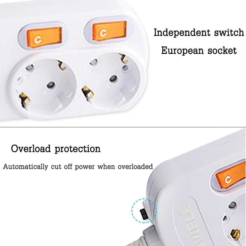 Power Strip Surge Protection 5 AC Socket 5 Switch 16A 250V Grounded 1.5/2.5 meters