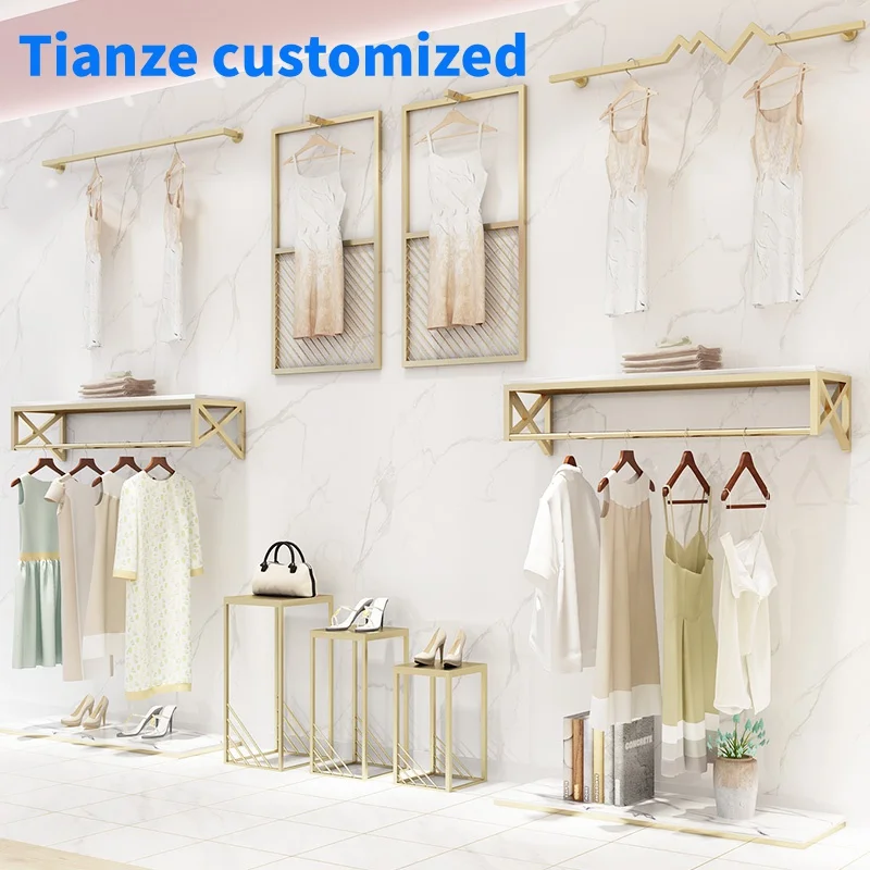 

（customized）Boutique Hanger Rack Women Garment Retail Shop High Quality Wall Mounted Metal Clothing Display Rack with Nesti