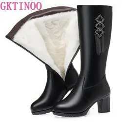 GKTINOO Women's Boots High Heel Winter Genuine Leather Natural Wool Warm Women Long Boots 2024 New Tassel Mid-Calf Boots Ladies