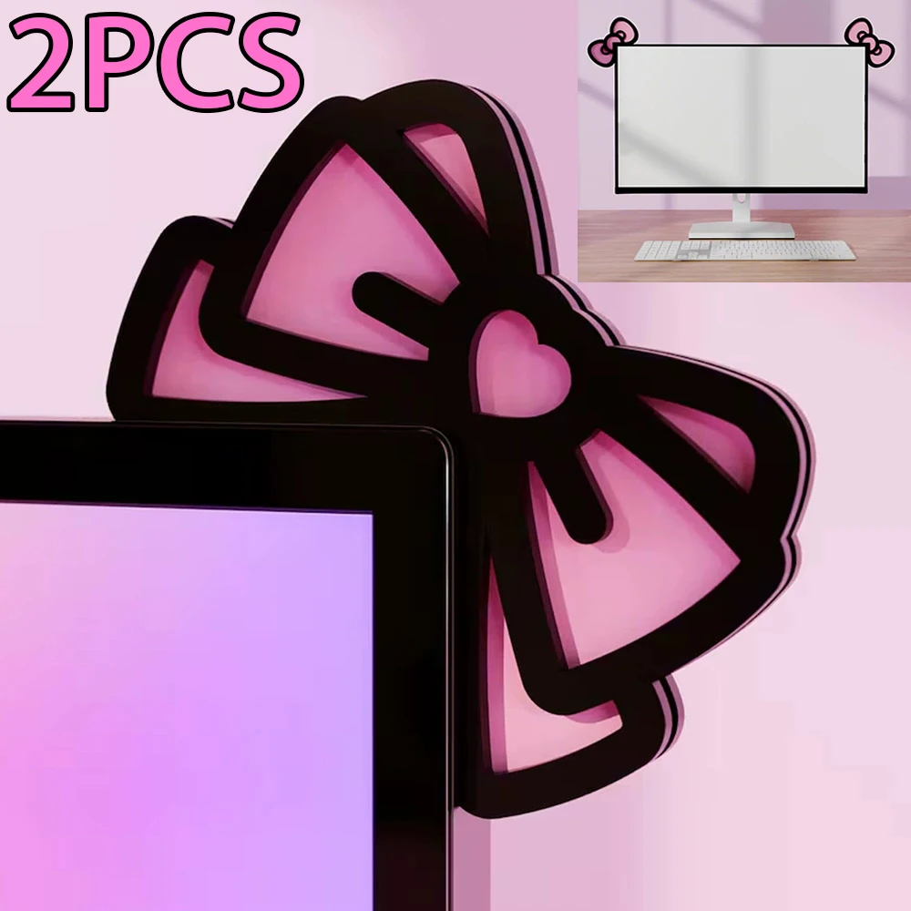 

Kawaii Bow Monitor Decor Pink Acrylic Bowknot PC Accessories Cute Desktop Decoration for Gaming Setup,Screen,Home Office & Gift