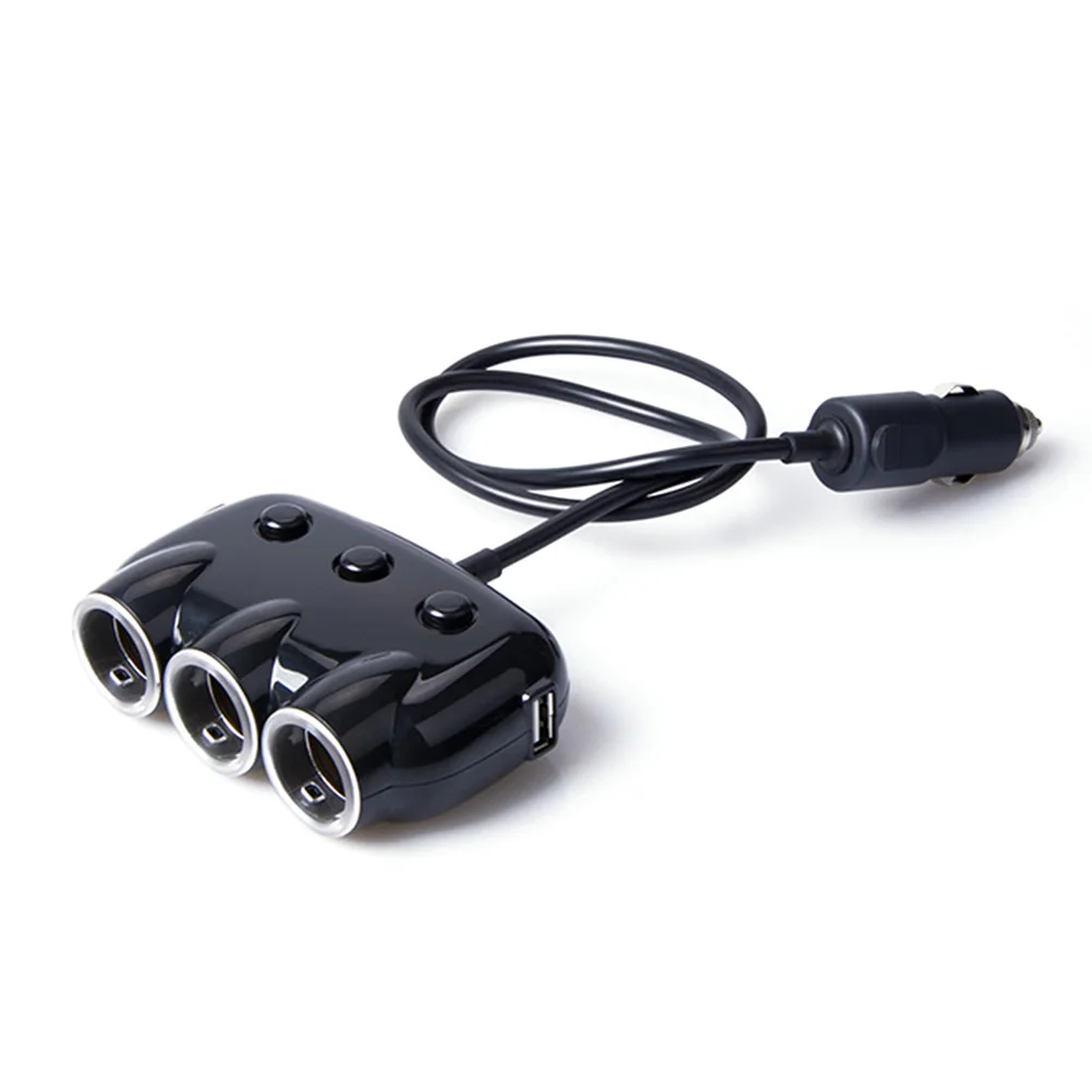 

Dual Usb Car For Smartphones With Three Lighter Sockets Compact Portable Black Short Circuit Protection Led