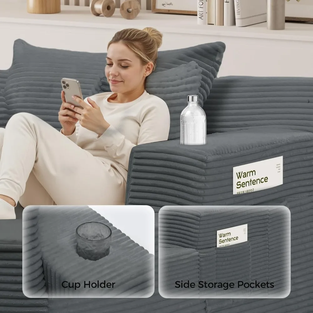 كرسي استرخاء داخلي، سرير أريكة منجد سروال قصير كبير الحجم مع 3 وسائد، كراسي أريكة مريحة للنوم، نائمة سحابية #4