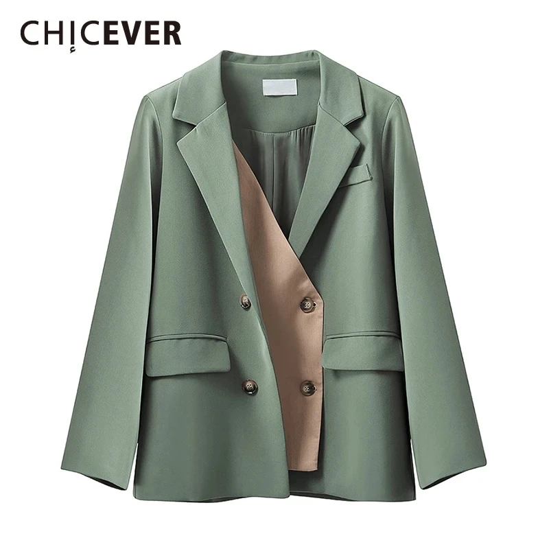 

CHICEVER Hit Color Casual Blazers For Women Notched Collar Long Sleeve Loose Patchwork Button Blazer Female Fashion Clothing New