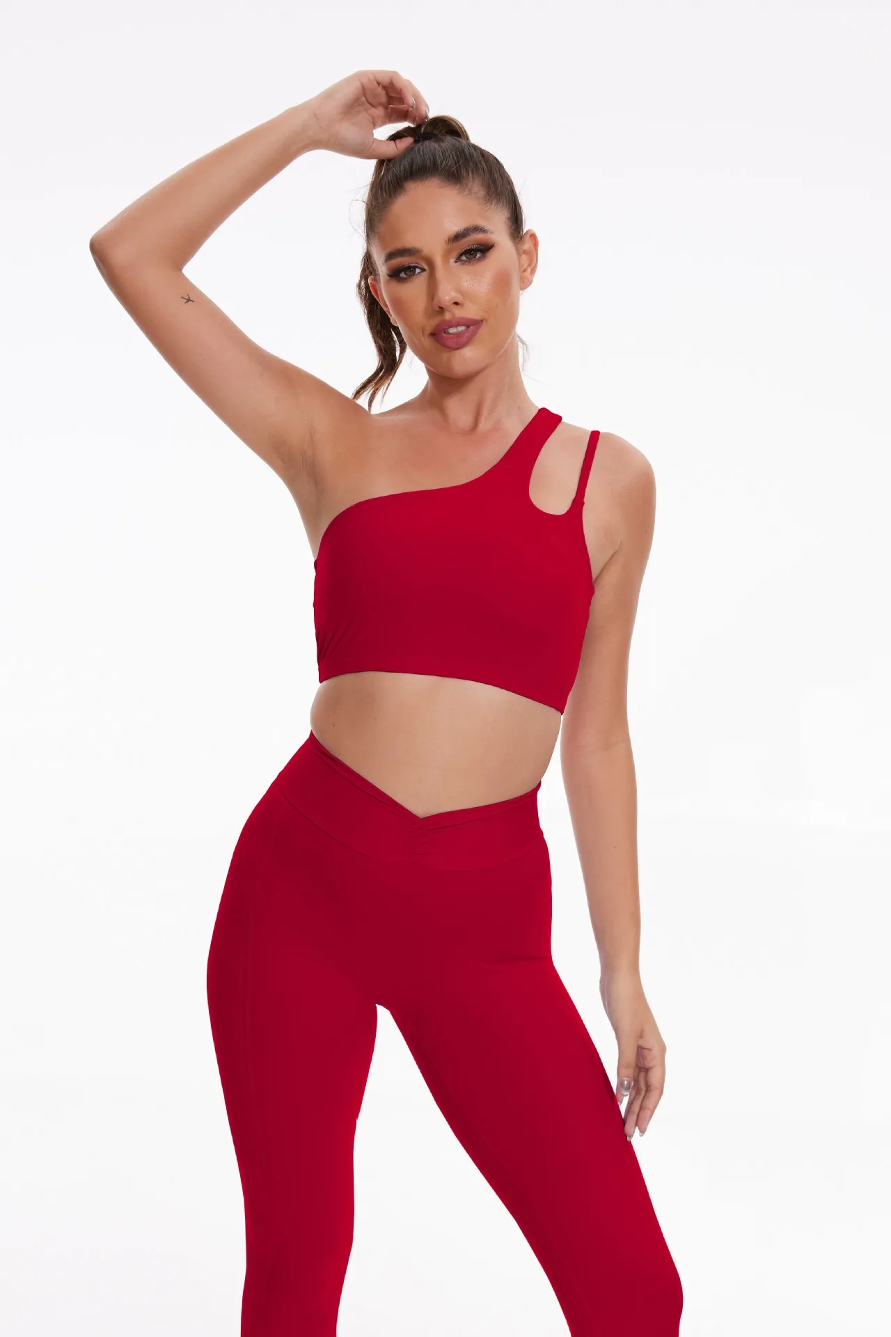 

2PCS 2024 New Women Sexy One Shoulder Crossed back Skinny Sport Dance Yoga Set