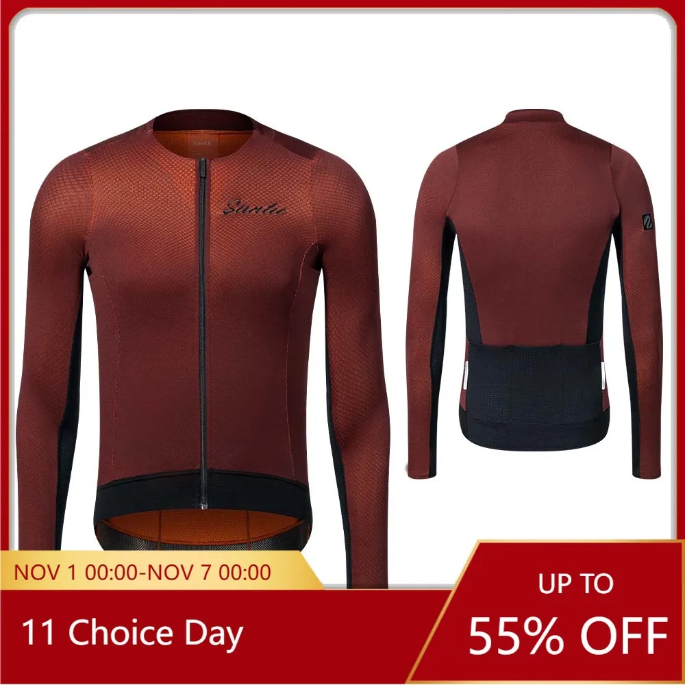 

Santic мужские велосипедные майки дышащие быстросохнущие велосипедные майки с длинными рукавами профессиональный шоссейный велосипедный костюм WM24C01174C