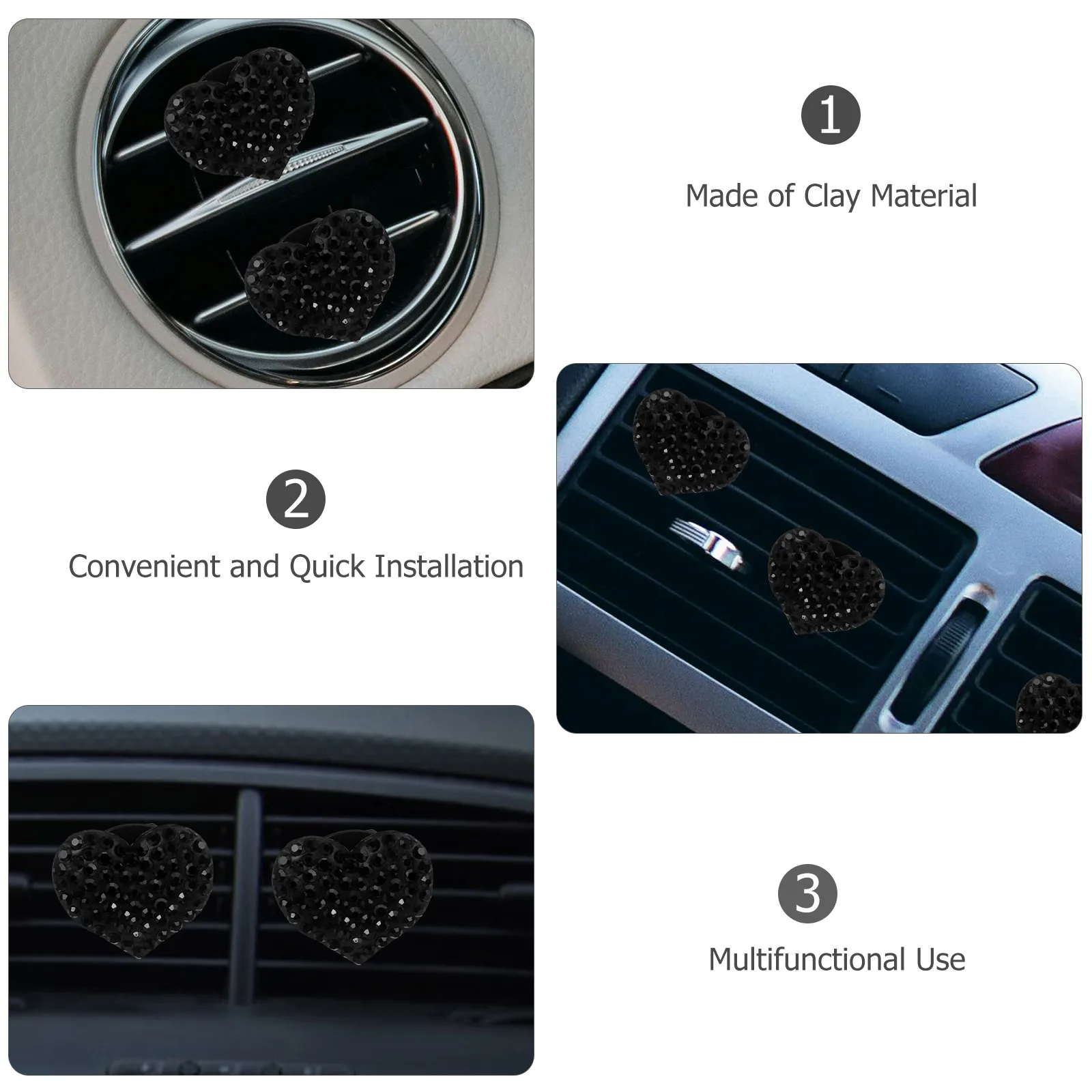 

2pcs Clips Heart Shaped Rhinestone White Air Car Decorations For Women Freshener Easy Install Safe Reliable Car Accessories