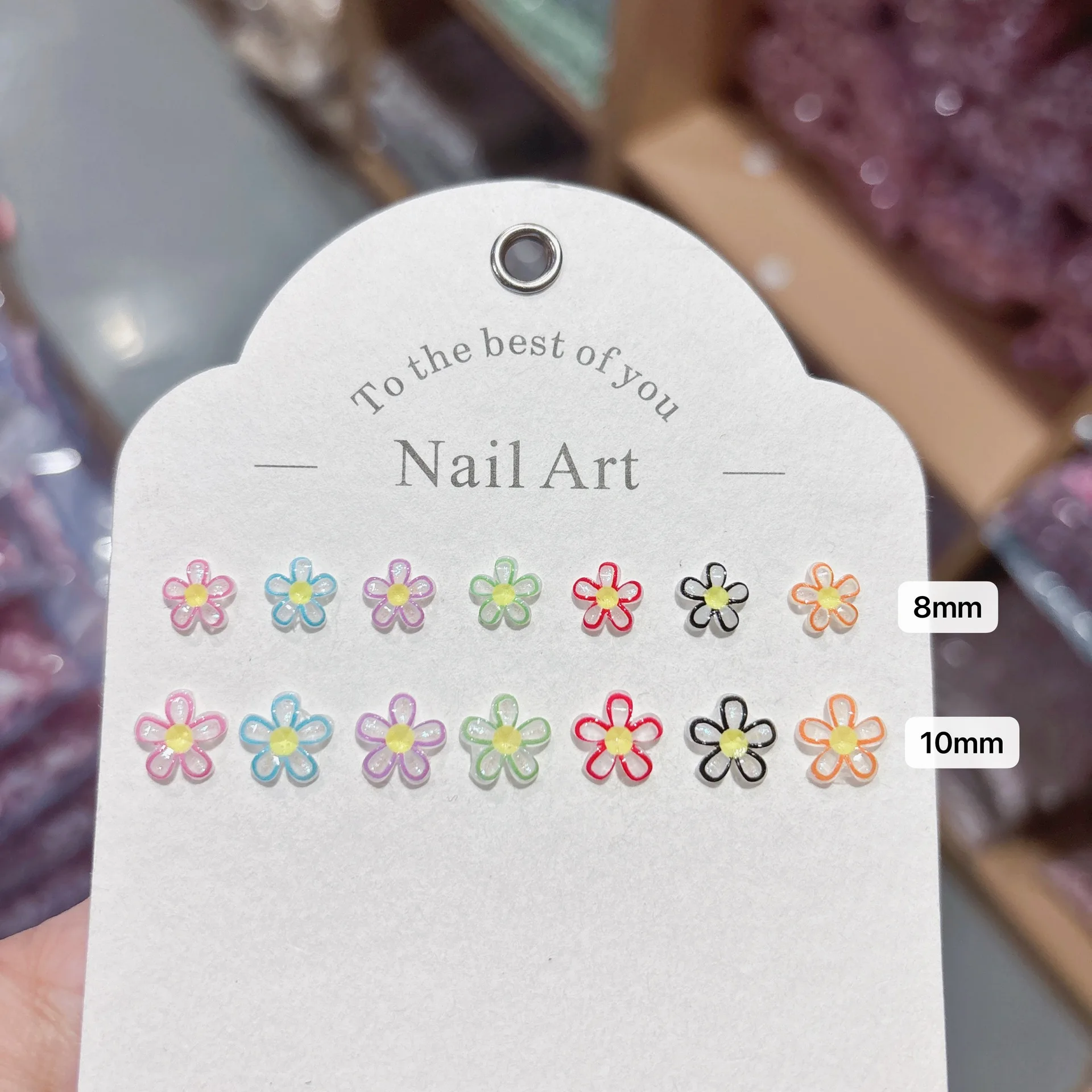 100Pcs 8mm 5-Petal Ice Crystal Flower Nail Charms - Transparent Resin Blossoms for Ethereal Manicures