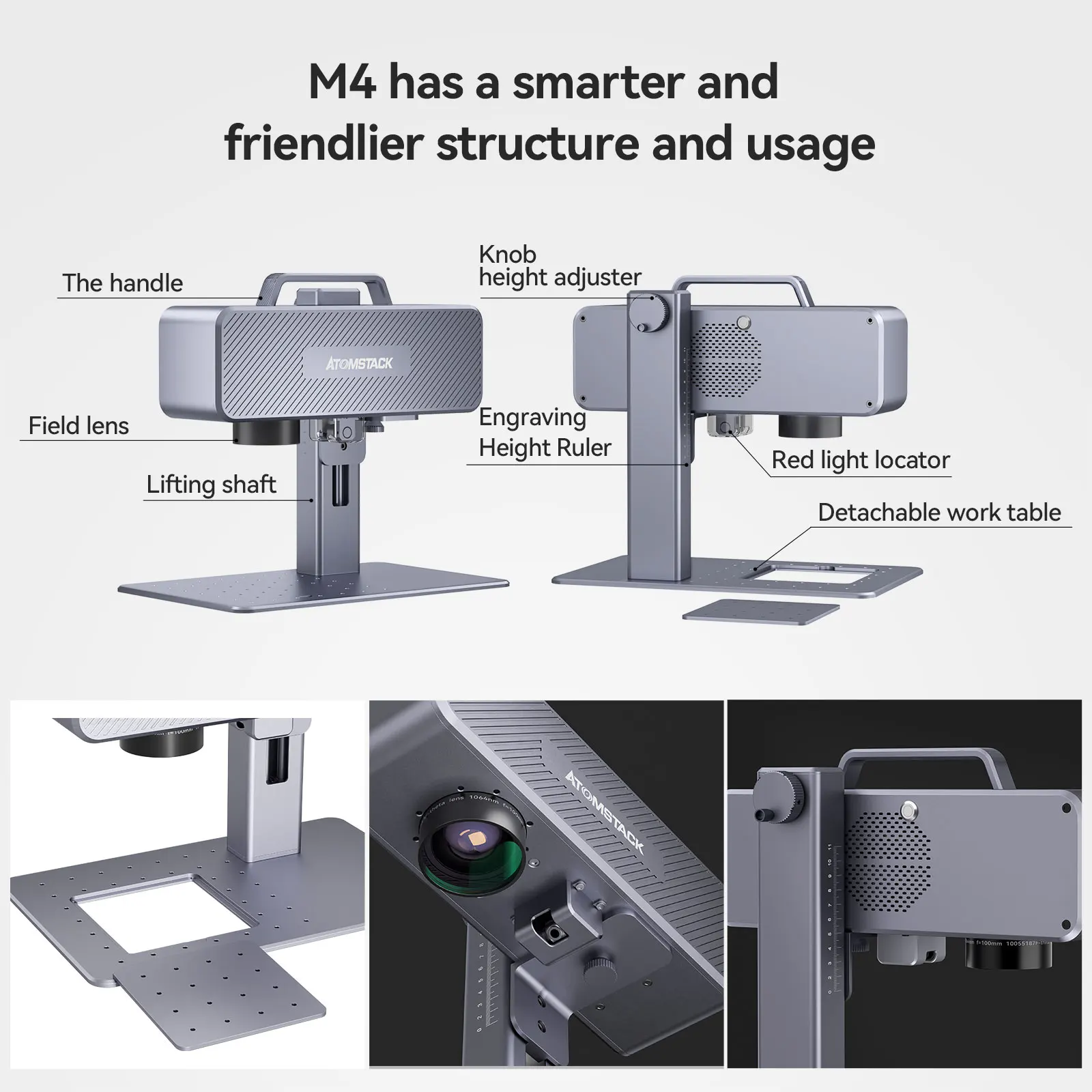 ATOMSTACK M4 Fiber Laser Marking Machine Mini Portable Desktop CNC Laser Engraver with 70*70mm Engraving Area for Metal Plastic