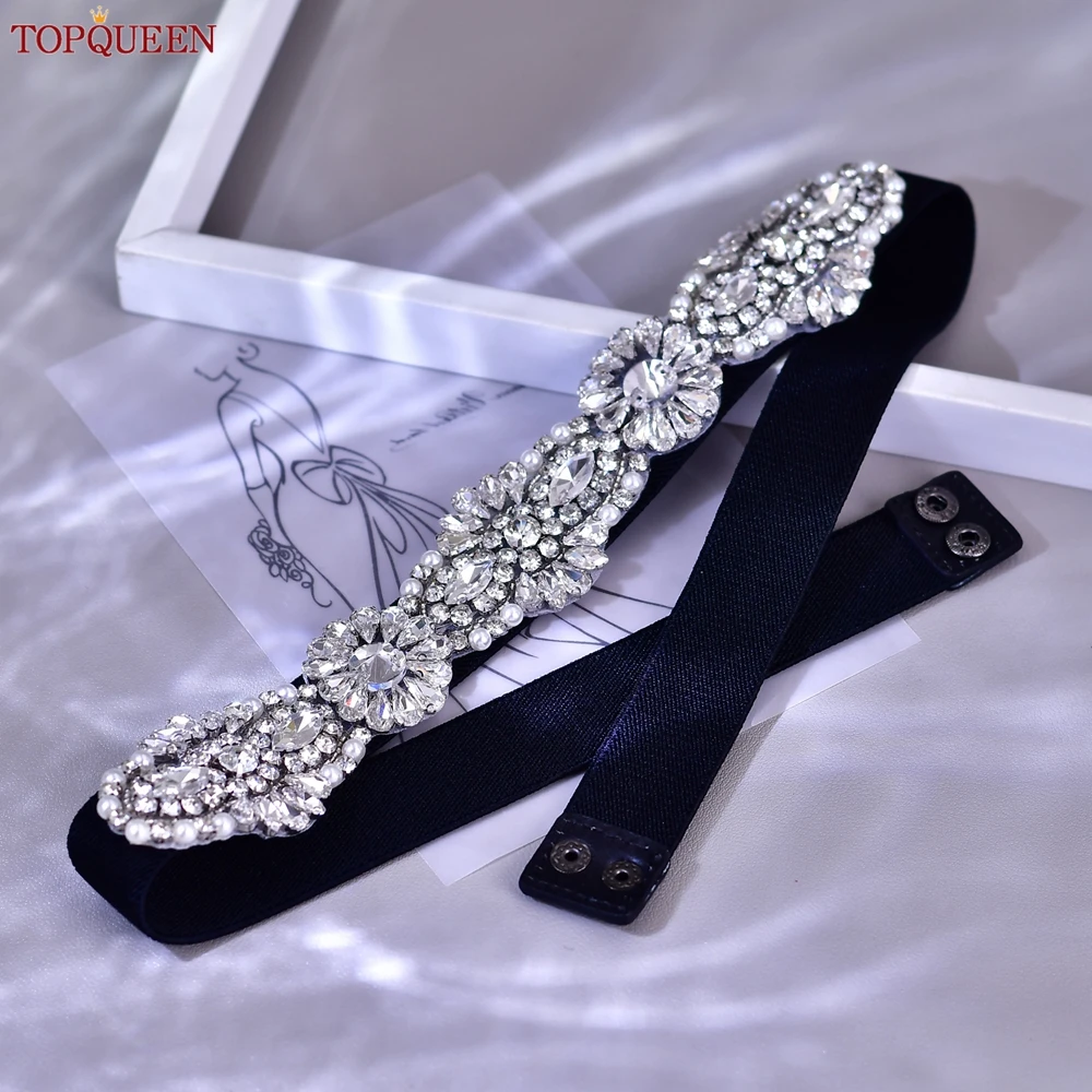 TOPQUEEN-cinturones elásticos negros para mujer, accesorios para faldas de lujo, Vestidos de Noche de diamantes de imitación para pretina, vestido de S237-D