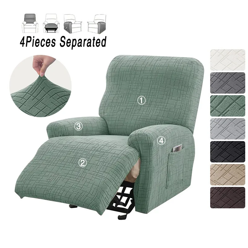 Solid Color 4pcs/set Stretch Armchair Slipcover Split Jacquard Recliner Sofa Cover Relax Couch Protector with Storage Pocket