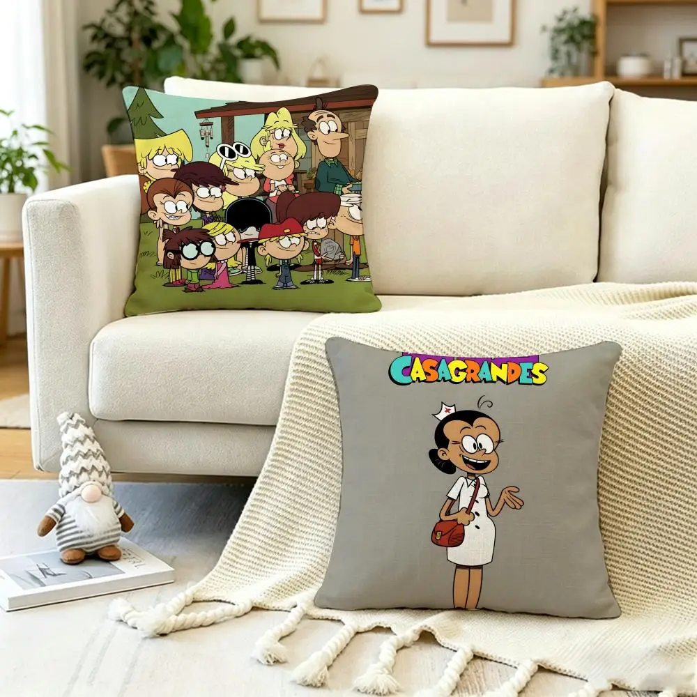 Funda de cojín con diseño de dibujos animados familiares The Loud House, funda de almohada antipolvo, cremallera invisible, funda de cojín de felpa corta sedosa para sofá