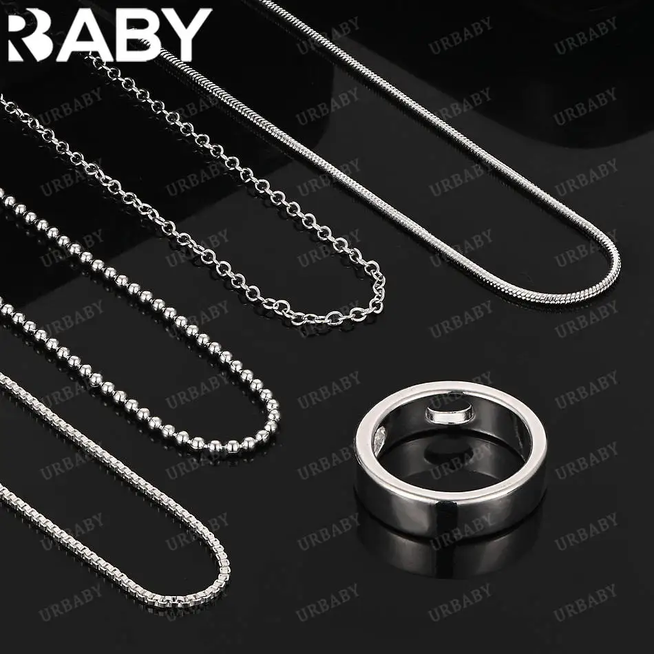 

URBABY 40-75cm 925 Sterling Silver Round Pendant Necklace For Women Men Charm Trend Birthday Gifts Fashion Party Fine Jewelry