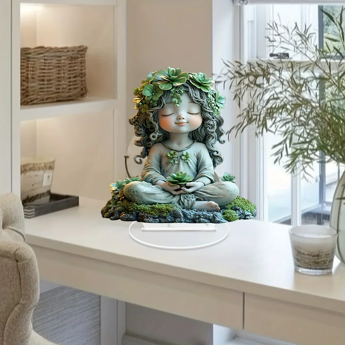 Hanging Decorations Girl Statue/Bohemian Acrylic Tabletop Decor with Stand, Gift for Office and Windowsill
