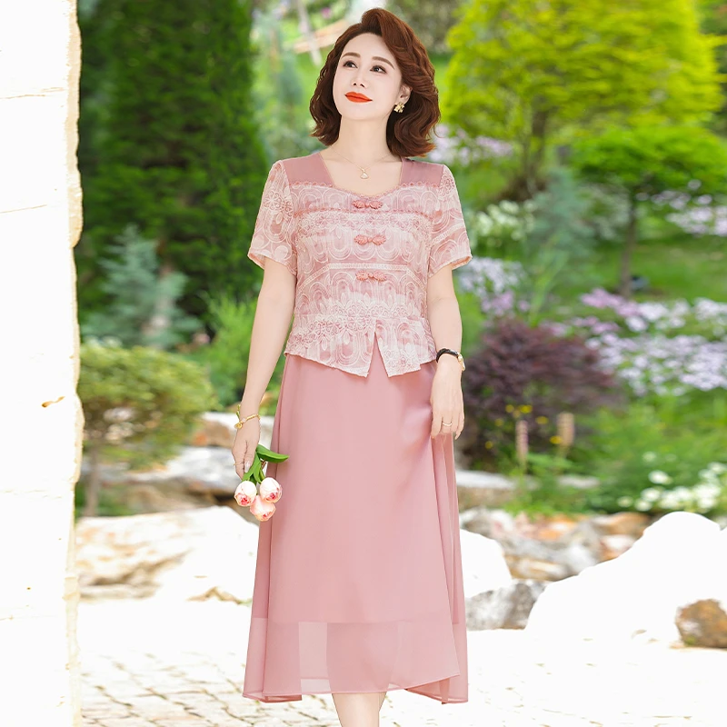 Sommer Täglich Tragen Vestido Mid-länge Chiffon Verbesserte AoDai Chinesischen Stil Floral Gedruckt Patchwork Kleid