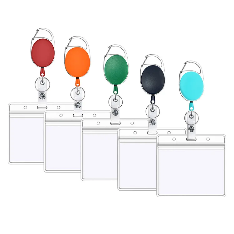 Hot Sales 1 Piece Metal Retractable Nurse Badge Reel with PVC ID Card Case Cover Doctor Teacher Office Name Tag Holder  Clip