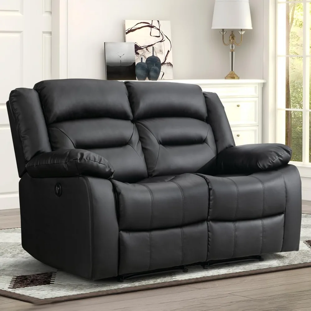 Faux Leather Power Loveseat Recliner, Electric Reclining Sofa Chair, Overstuffed Comfortable Armrest Couch Set for Living Room