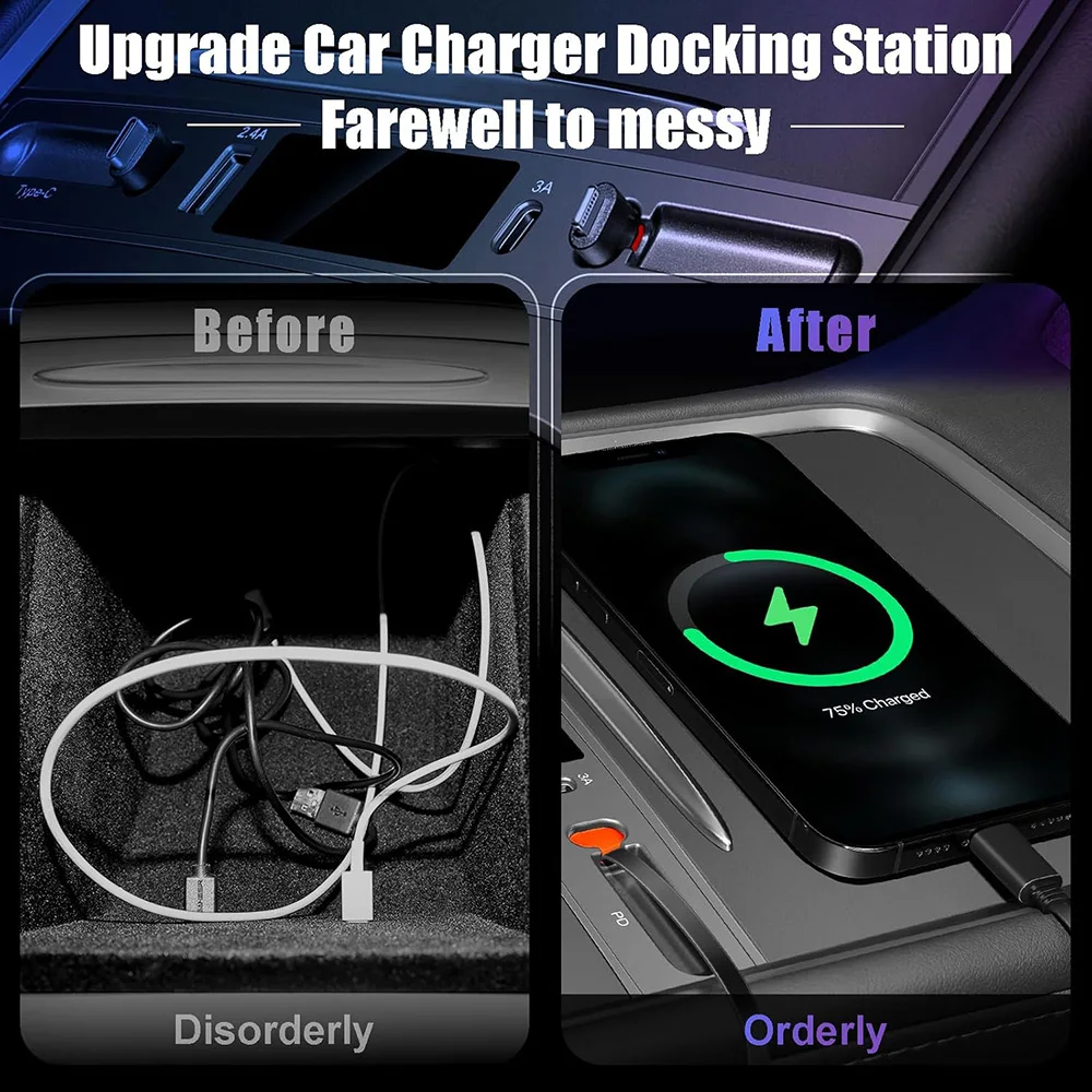 Quick Charger USB Shunt HUB For Tesla Model 3 Model Y 21-24 Intelligent Docking Station Car Adapter Powered Splitter Extension